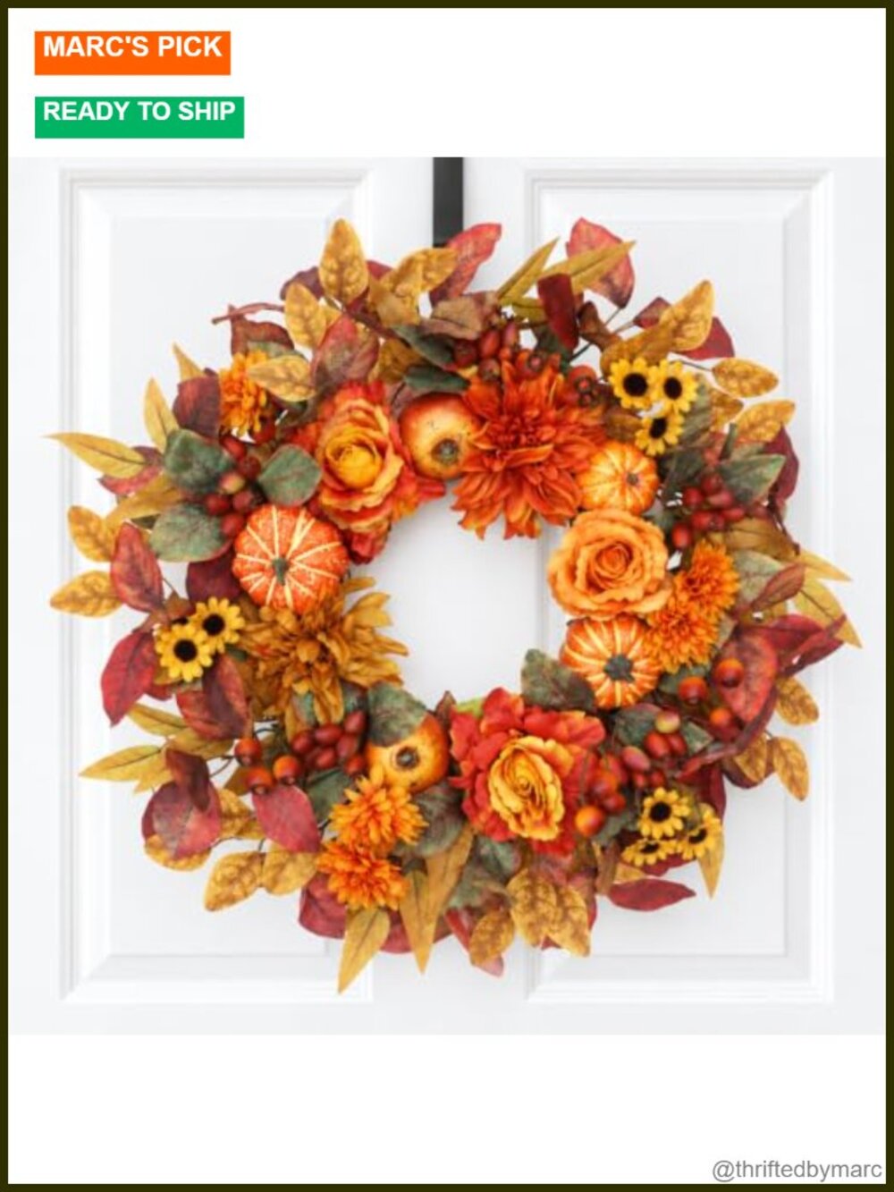 24 Inch Fall Wreath Front Door Autumn Thanksgiving Farmhouse Decor Silk